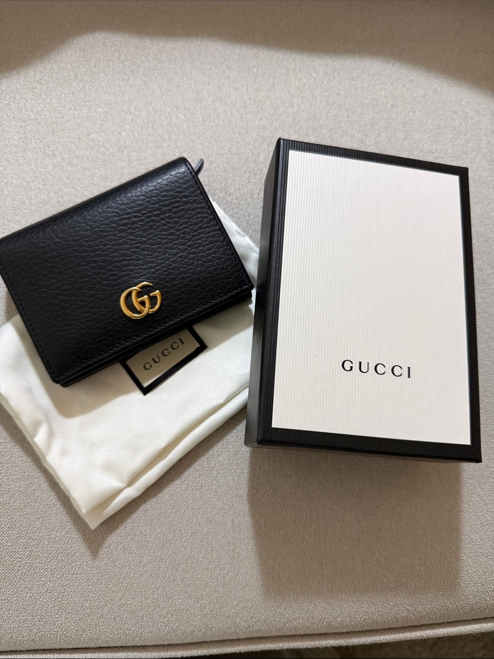 Gucci Black Leather Compact Wallet with Gold Double G